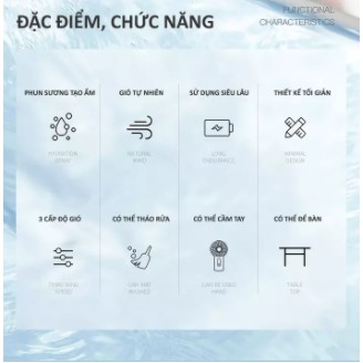 Quạt mini cầm tay phun sương tích điện Jisulife F9 Hot 2020, quạt phun sương 2IN1, lực gió siêu mạnh, tạo đổ ẩm cho da