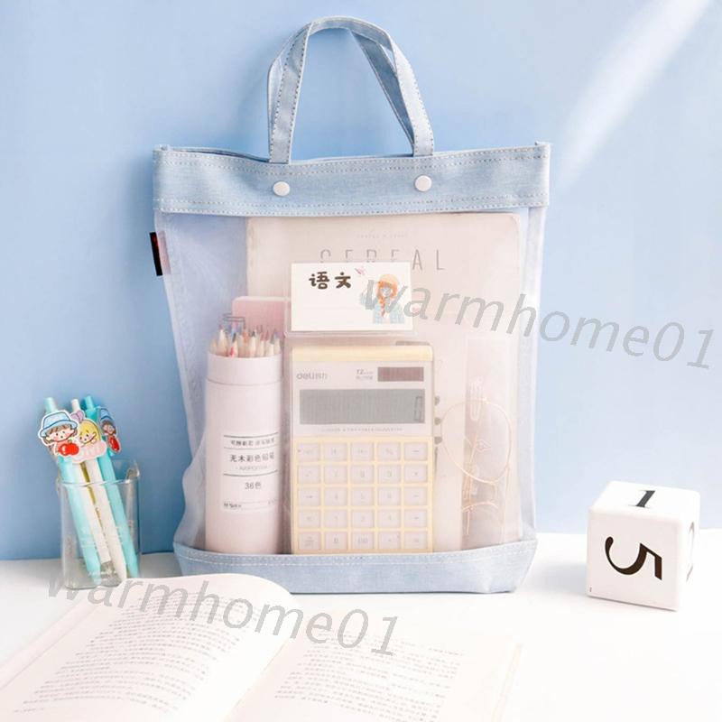 Túi tote đi học nylon lưới trong suốt phân loại môn học tiện dụng dành cho học sinh