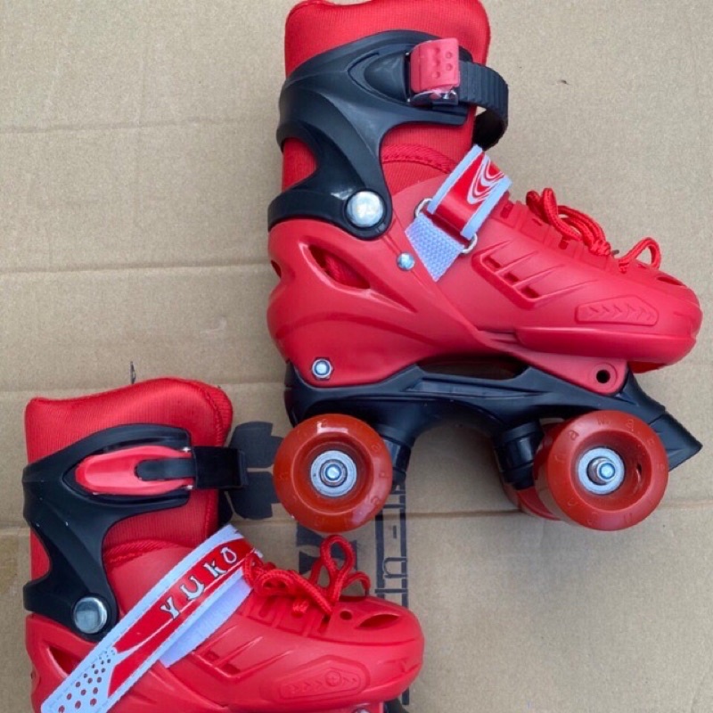 Giày trượt Patin 4 bánh 2 hàng ngang Yuko màu hồng, giày trượt Patin 2 hàng bánh cho trẻ em