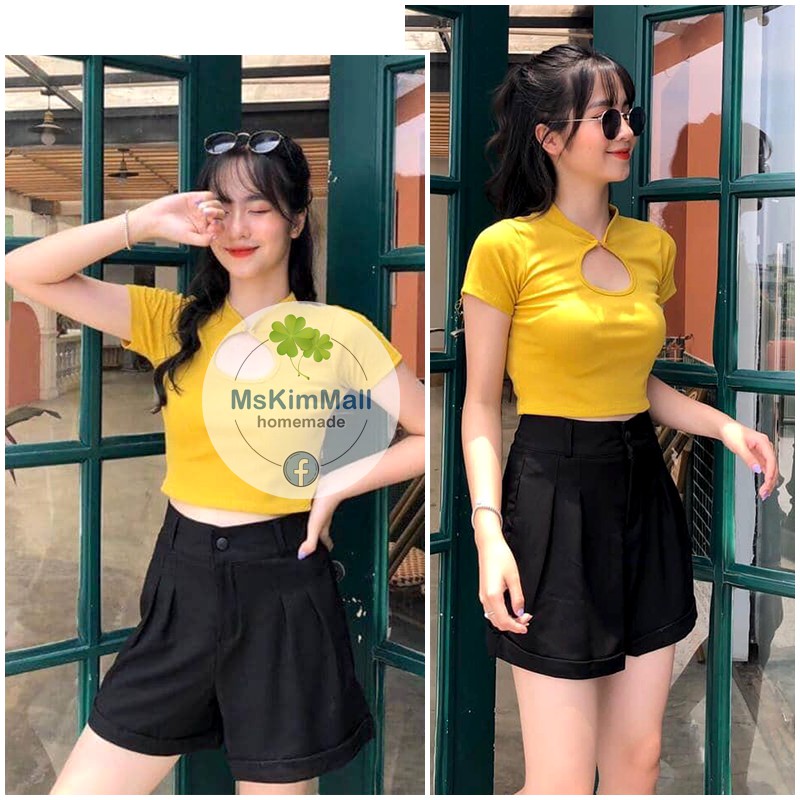 Quần đùi Gấu gập Cạp cao DÁNG XINH hot hit  - Quần short Gấu gập