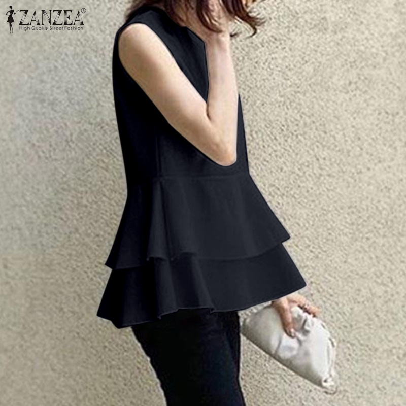 Zanzea Áo Dệt Kim Sát Nách Cổ Tròn Màu Trơn Thời Trang Cho Nữ