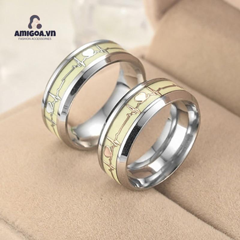✨✨Nhẫn Thép Titan Phát Sáng Trong Đêm Hình Nhịp Tim Dành Cho Cặp Đôi