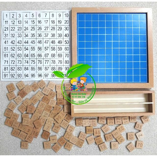 Bảng 100 Montessori kèm khay đựng số và bảng kiểm soát (Hundred Board)