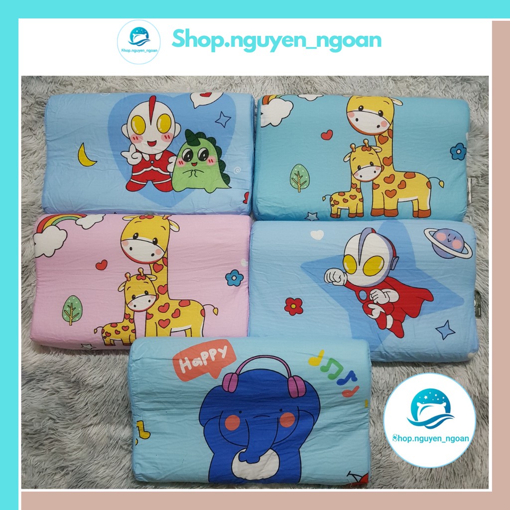 Gối trẻ em cao su non gối cho bé một giấc ngủ ngon lành không bị đau đầu vỏ gối cotton thấm hút tốt và thoáng mát