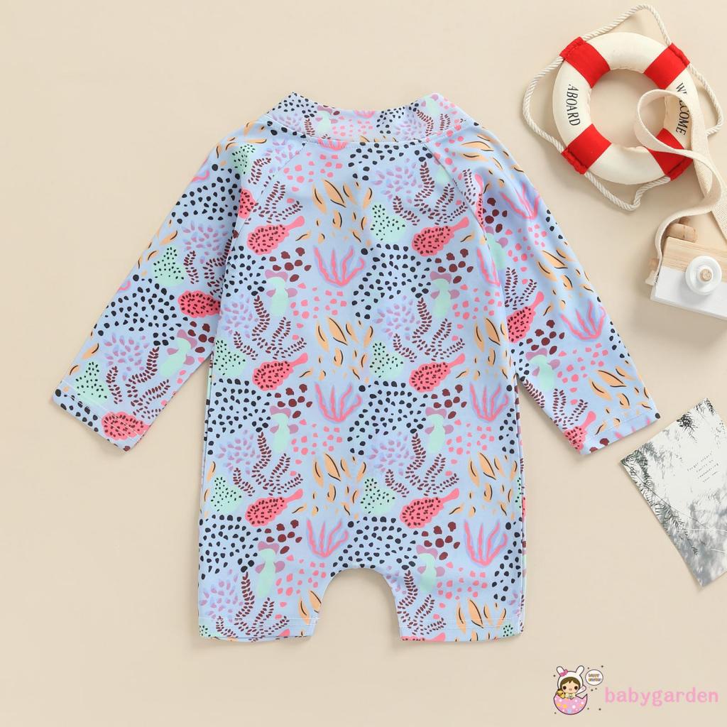 BABYGARDEN- Đồ bơi liền thân tay dài khóa kéo họa tiết cây dừa mặt trăng mặt trời san hô cho bé trai bé gái