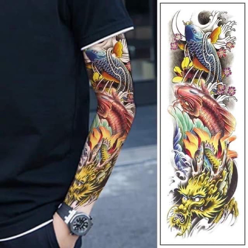 Hình xăm dán cá chép full tay nửa lưng