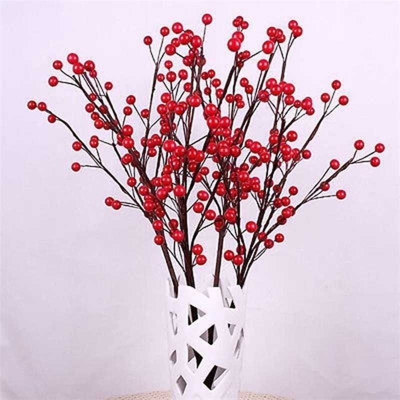 50pcs Mini Red Cherry Plastic Berry Artificial Flower Pearlescent Wedding DIY Christmas Decoration