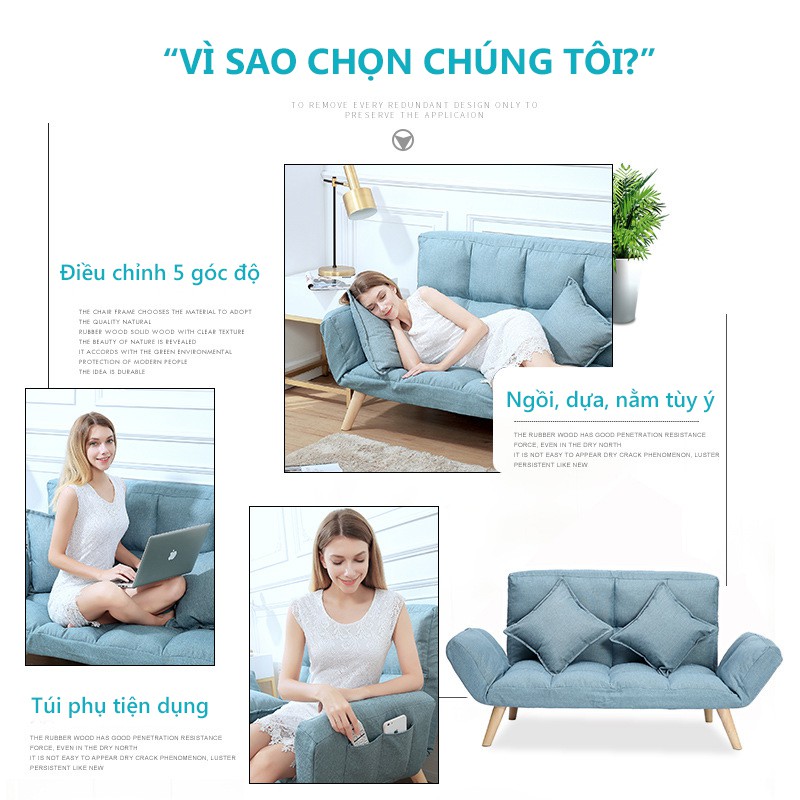 Ghế sô pha lười, sô pha có thể gấp lại sô pha đa chức năng chân gỗ - FU307B