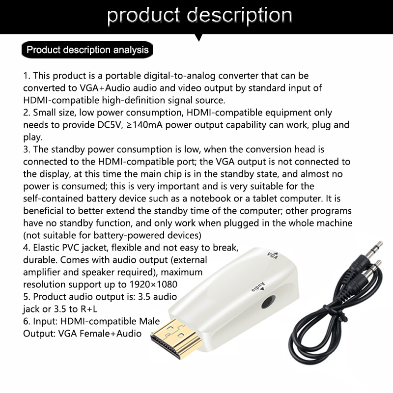 Bộ Chuyển Đổi Hdmi Sang Vga Vda Với Âm Thanh Hdim Cho Máy Tính / Notebook / Màn Hình Tv Hd / Màn Hình Máy Chiếu / Màn Hình Hd | BigBuy360 - bigbuy360.vn