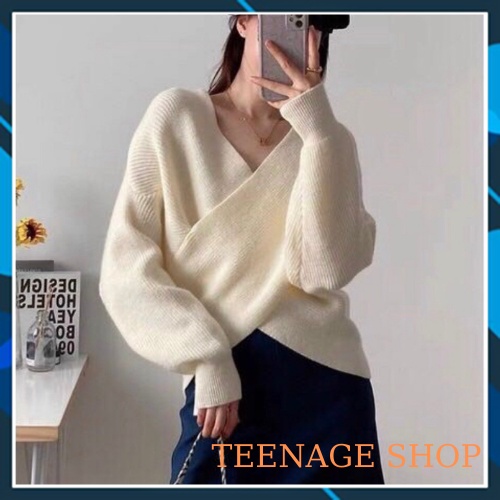 Áo len nữ form rộng tay dài cổ V ulzzang kiểu Hàn Quốc | BigBuy360 - bigbuy360.vn