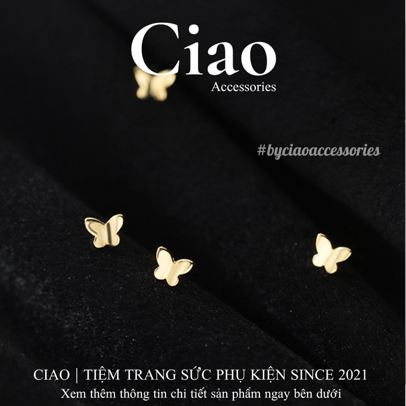 Khuyên tai/ Bông tai mạ bạc S925 thiết kế xinh xắn Butterfly Tiny Ciao