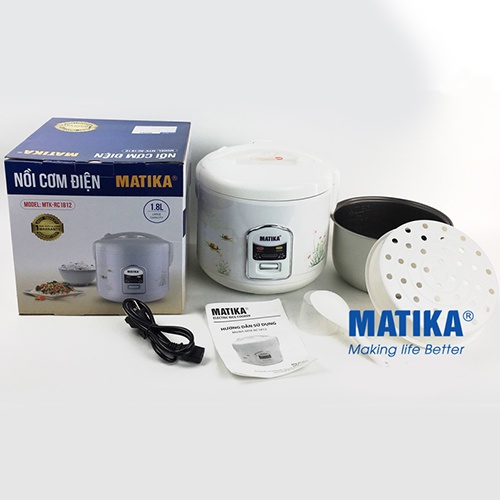 Nồi cơm điện 1.8L Matika MTK-RC1812 lòng nồi phủ men chống dính, cho gia đình 3 - 5 người ăn
