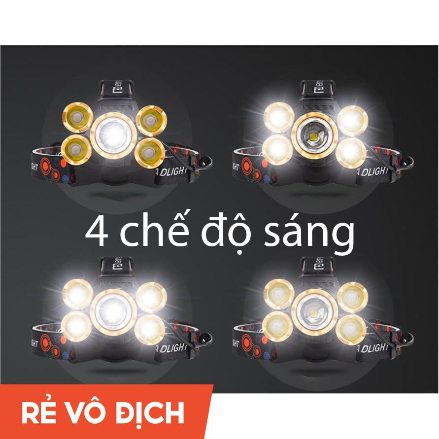 Đèn Pin Đội Đầu Đeo Trán 5 Bóng T6 Siêu Sáng Kèm Pin Sạc | BigBuy360 - bigbuy360.vn