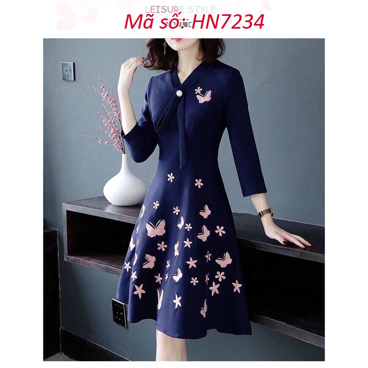 👗💥MỚI VỀ - XINH LUNG LINH 💥👗 HN7234 ĐẦM XÒE HỌA TIẾT BƯỚM THÊU SANG TRỌNG CÁCH ĐIỆU CÓ SIZE LỚN