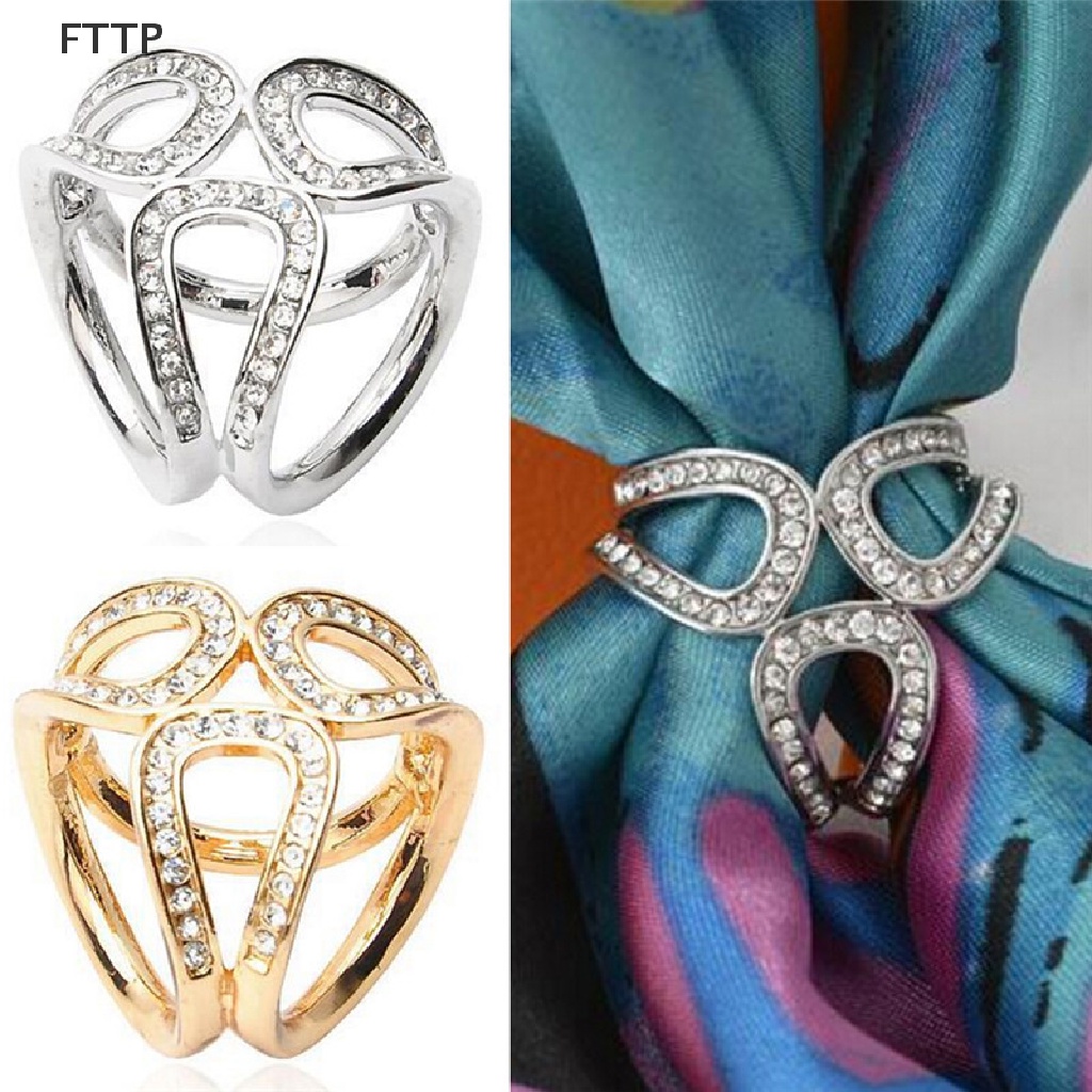 Kẹp cài khăn quàng cổ đính đá pha lê màu vàng / bạc phong cách thời trang mới