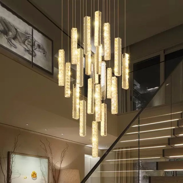 Đèn thả thông tầng thanh phale HTK030V+T, đèn chùm phòng khách DT