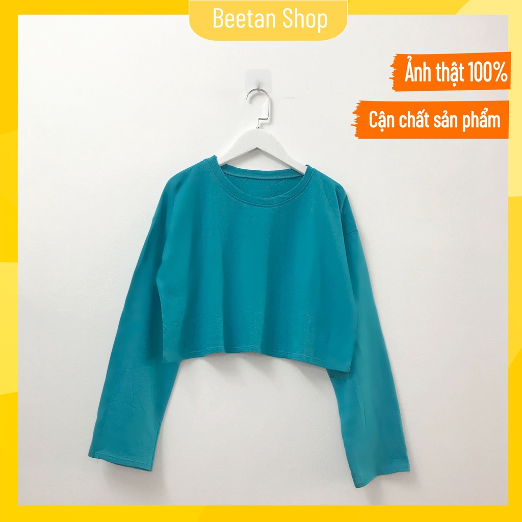 Áo crotop nữ dài tay form rộng trơn basic dưới 60kg