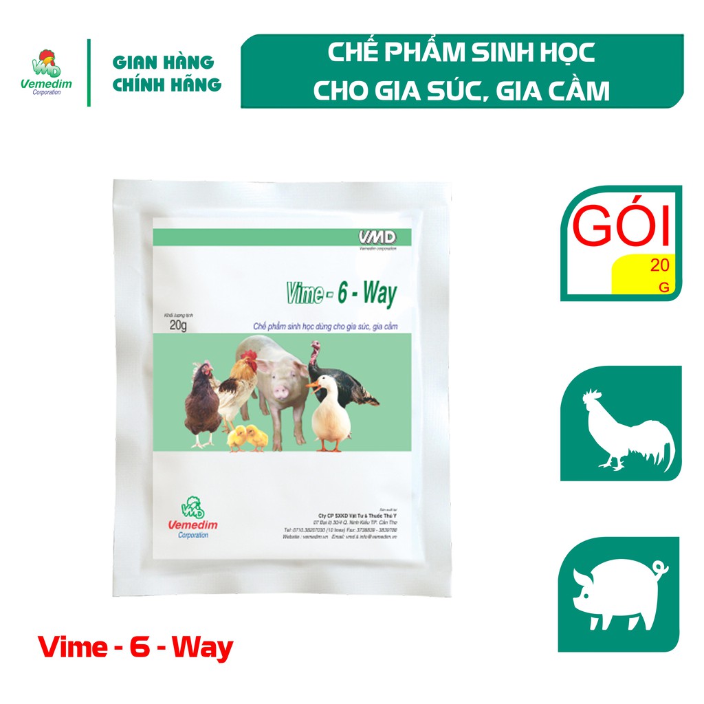 Vemedim VIME- 6-WAY Chế phẩm sinh học phòng tiêu chảy cho heo con, Set 10 gói 20g