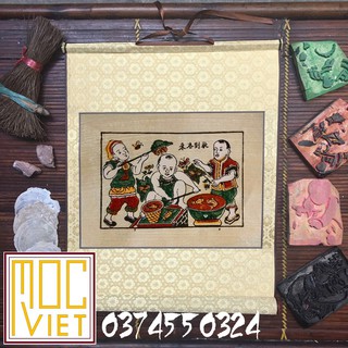 Tranh Đông Hồ Chọi cá Tranh cỡ 27x37cm
