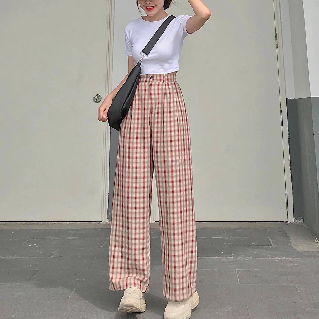Quần Baggy Nữ Lưng Cao Kẻ Caro JEM CLOSET Chất Caro Mềm Mịn Đứng Dáng Hack Chân Dài YEED 2398