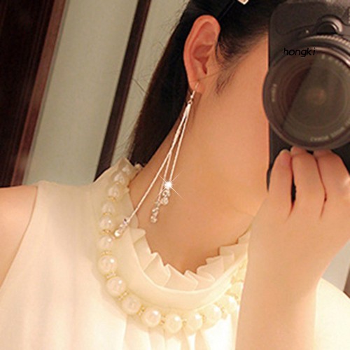 Đôi bông tai dáng dài phối tua rua đính đá thời trang cho nữ