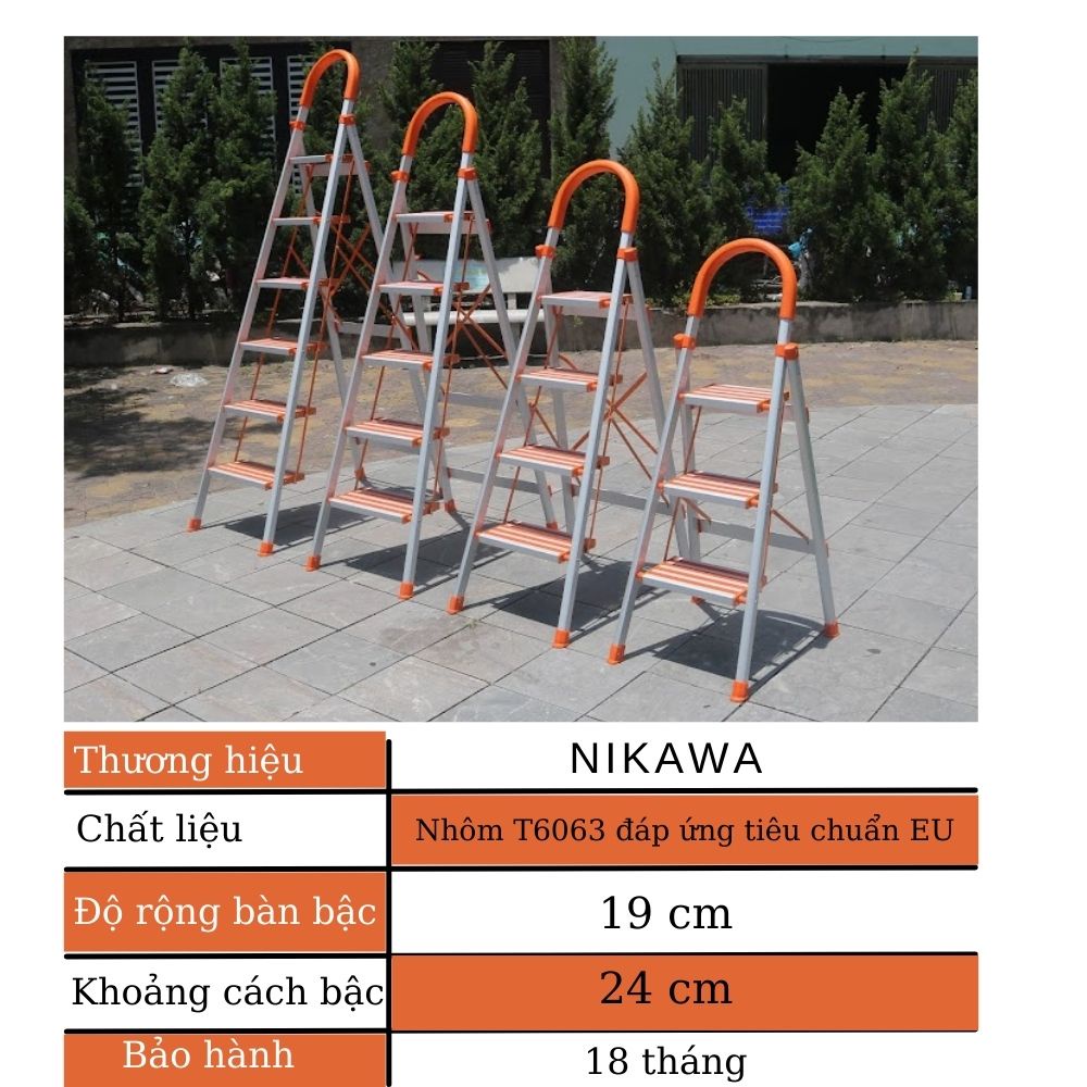 Thang nhôm ghế chữ a tay vịn 3 4 5 6 bậc xếp gọn NIKAWA thương hiệu nhật bảo hành 18 tháng giao hỏa tốc HN NKA MAXBUY