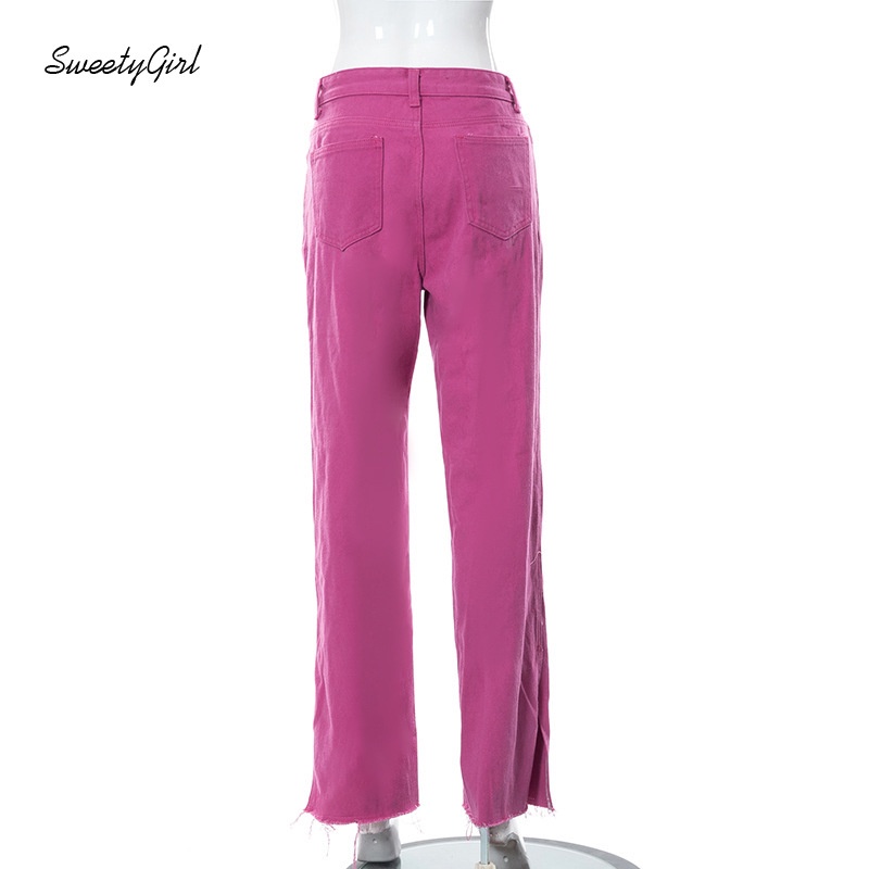 Quần Dài Ống Đứng Xẻ Tà Lưng Cao Màu Trơn 2022 Thời Trang Cho Nữ