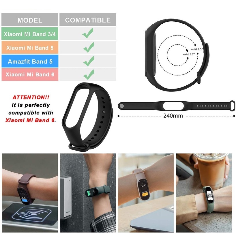 Dây Đeo Thay Thế Chất Liệu Silicon Màu Trơn Cho xiaomi mi band 7 6 5 4 3 4 5 Miband 4 3 5