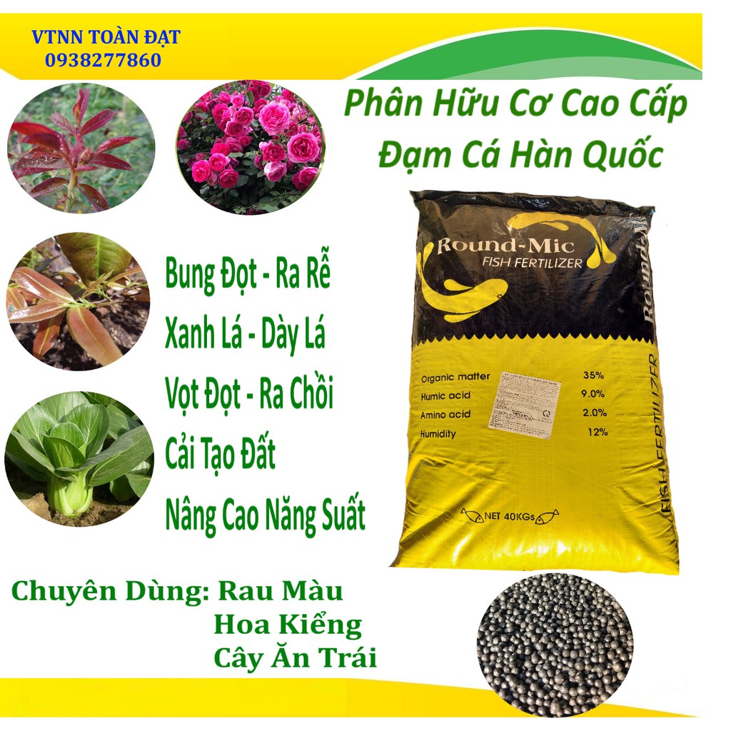 Phân hữu cơ đạm cá hồi Hàn Quốc (500g), Phân bón sinh học Round Mic, Humic cao giúp ra rễ nhanh và mạnh