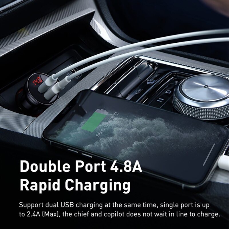 Tẩu sạc đa năng dùng cho xe ô tô Baseus Digital Display (24W, Dual USB 4.8A , Car Fast Charger)