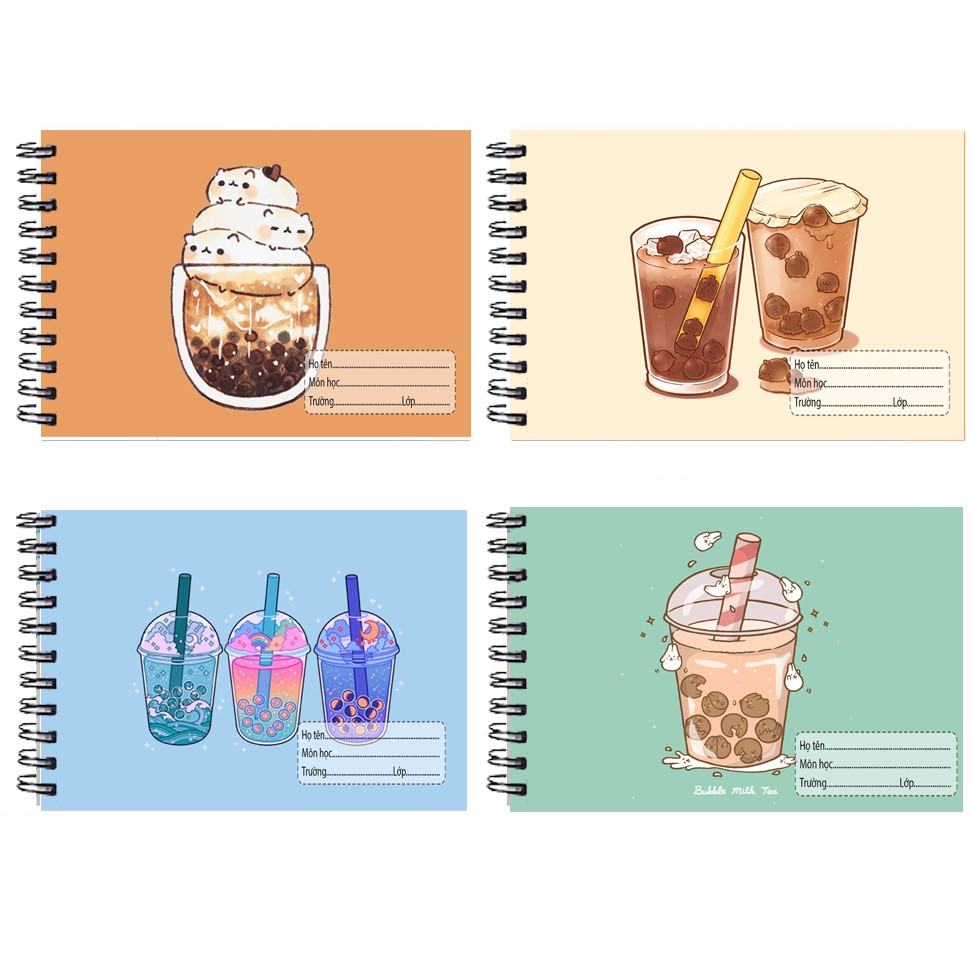 Vở vẽ hoa nhí lò xo A4 VV4I14 20 tờ quả bơ trứng lười yakult trà sữa boba tea hoạt hình cute dễ thương