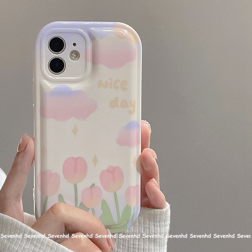 Ốp Điện Thoại Mềm Hình Hoa Tulip Mắt To Màu Hồng Cho iPhone 14 13 12 11 Pro Max X XR Xs Max 8 7 6 6s Plus SE 2020
