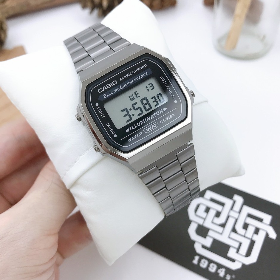 Đồng hồ unisex Casio A168 / A168WGG-1A dây thép mạ ion màu xám, chống nước 50m, size 36mm, hàng chính hãng