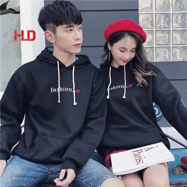 Áo hoodie đôi chữ nhỏ trái tim (2 chiếc) HDA1019