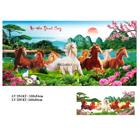 Tranh đính đá mã đáo thành công KT:100x54cm,160x84cm. Tranh gắn đá chưa gắn.