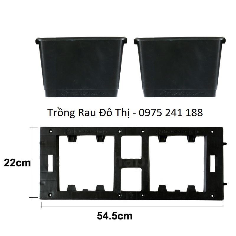 Combo 5 bộ chậu trồng cây, trồng rau, trồng hoa trên tường cỡ lớn, màu đen (5 đế + 10 chậu trồng)
