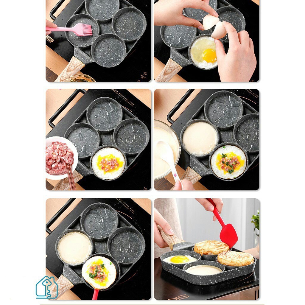 Chảo chiên rán trứng làm bánh 4 ngăn 4 lỗ chống dính bếp từ mini cao cấp