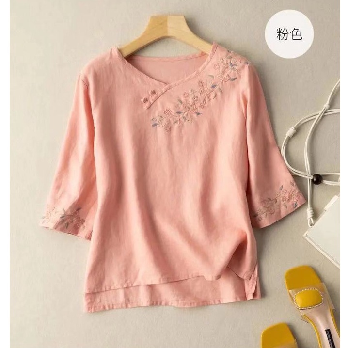 ☻ L O T U S ☻ Áo Kiểu Tay Ngắn Thêu Hoa Plus Size CAL1728
