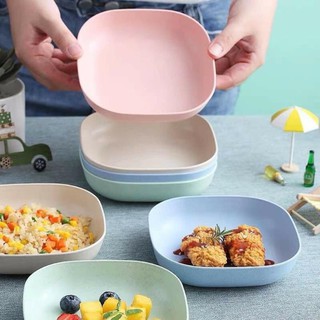 Đĩa nhựa lúa mạch vuông, đĩa đựng bánh kẹo, đĩa vuông nhỏ nhiều màu Combo 4 chiếc T78