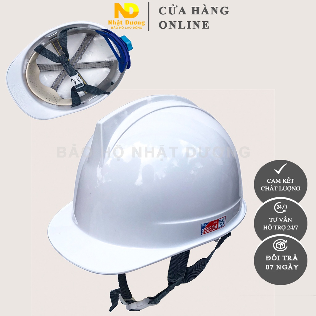 Mũ bảo hộ lao động khóa vặn lót xốp màu trắng cam xanh đỏ vàng HPS1, Nón bảo hộ lao động Nhật Dương kiểu sseda