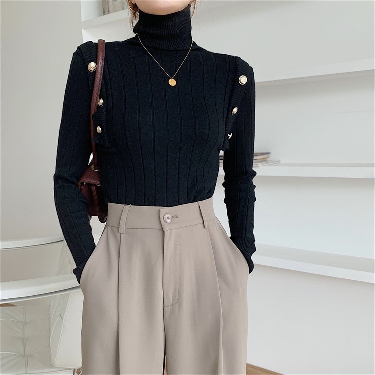 Áo Sweater Dệt Kim Cổ Lọ Tay Dài Dáng Rộng Thời Trang Mùa Đông Hàn Quốc Cho Nữ