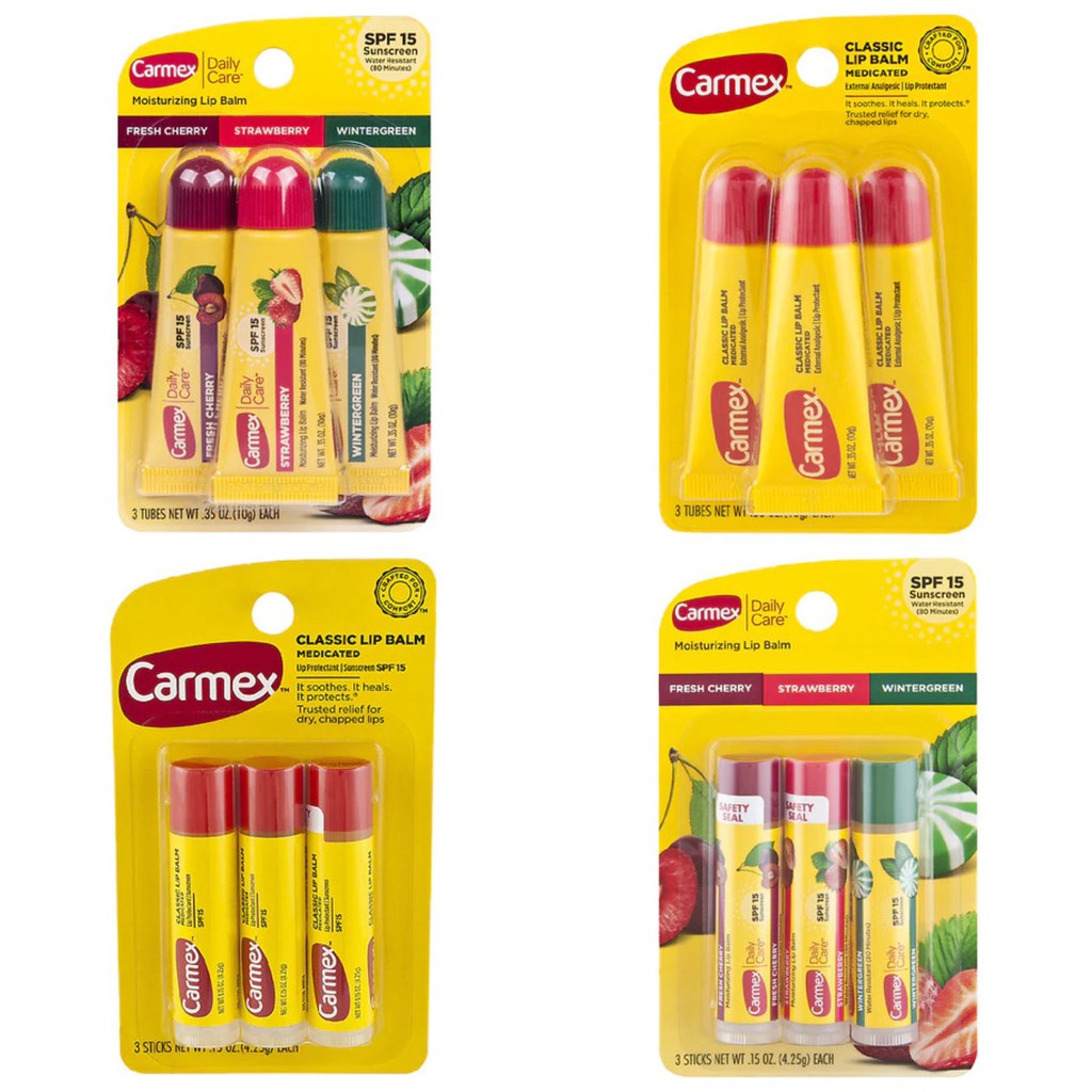 [Mã COS1901 hoàn 8% xu đơn 250K] [SẴN] Set 3 cây son dưỡng Carmex Lip Balm mua sale