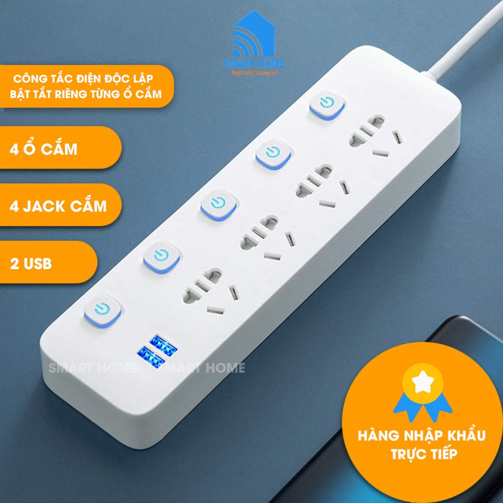 Ổ Cắm Điện Đa Năng Có Cổng Sạc USB, Chống Giật, Có Đèn Báo, An Toàn Trẻ Nhỏ Phích Cắm 3 Chân