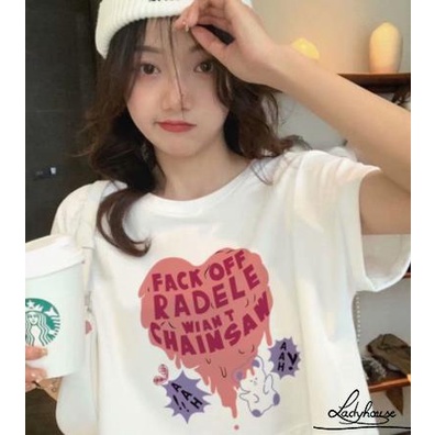 Áo Thun Nữ Ngắn Tay Cổ Tròn In Chữ Và Gấu Màu Trắng/Đen Thời Trang Mùa Hè