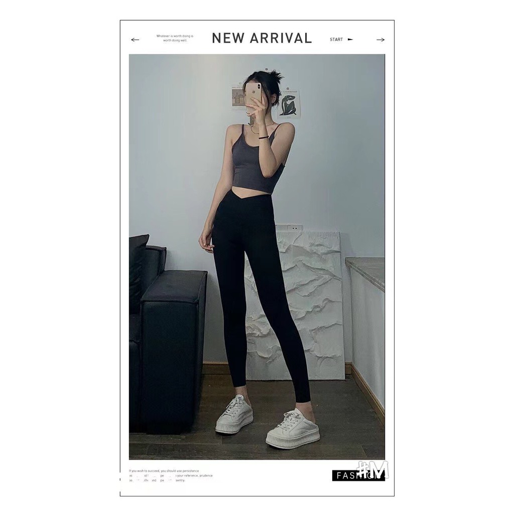 Quần legging nữ cạp cao viền sọc kẻ trắng vạt chéo gen bụng nâng mông dáng quần tregging dài ôm thun gân 𝒇𝒓𝒊𝒔𝒉𝒊𝒑