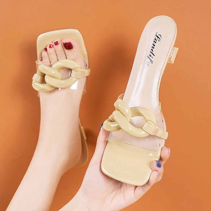 Giày Sandal Mũi Vuông Hở Ngón Quai Xích Đính Đá Pha Lê Phong Cách Hàn Quốc Hàng Mới Dành Cho Bạn Nữ Mang Khi Đi Ra Ngoài