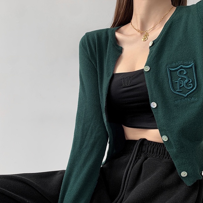 Áo khoác cardigan dệt kim ZHELIHANGFEI tay dài thêu họa tiết xinh xắn thời trang cho nữ