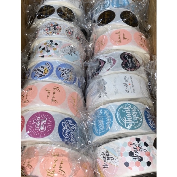 Cuộn 500 miếng tem Decal in nhiệt sticker hoạt hình Thank You tem bán hàng trang trí quà