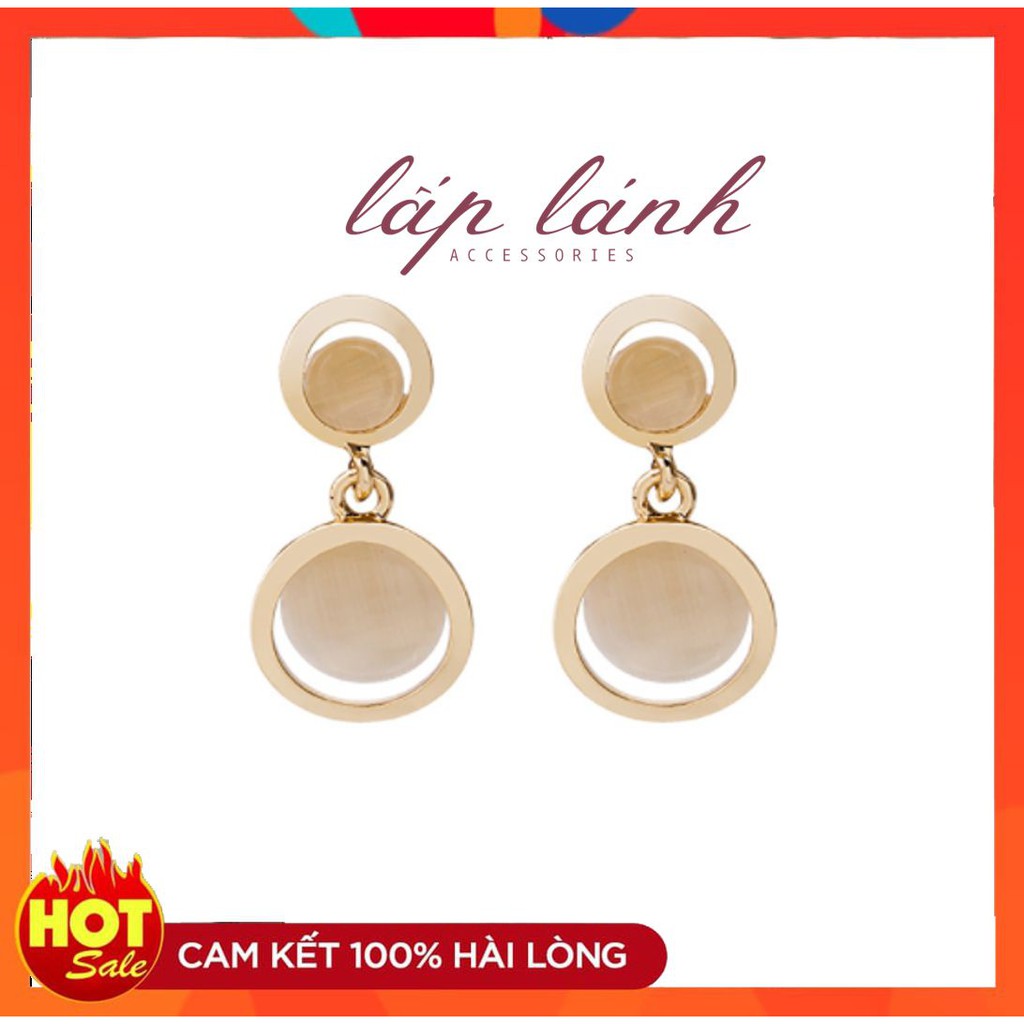 [Có sẵn] BÔNG TAI KIM LOẠI ĐÍNH ĐÁ OPAL CHẤM TRÒN THỜI TRANG PHONG CÁCH HÀN QUỐC BT16