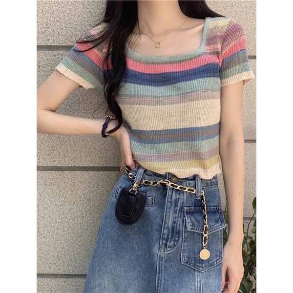 áo len dệt kim loang màu cầu vồng (k307#)